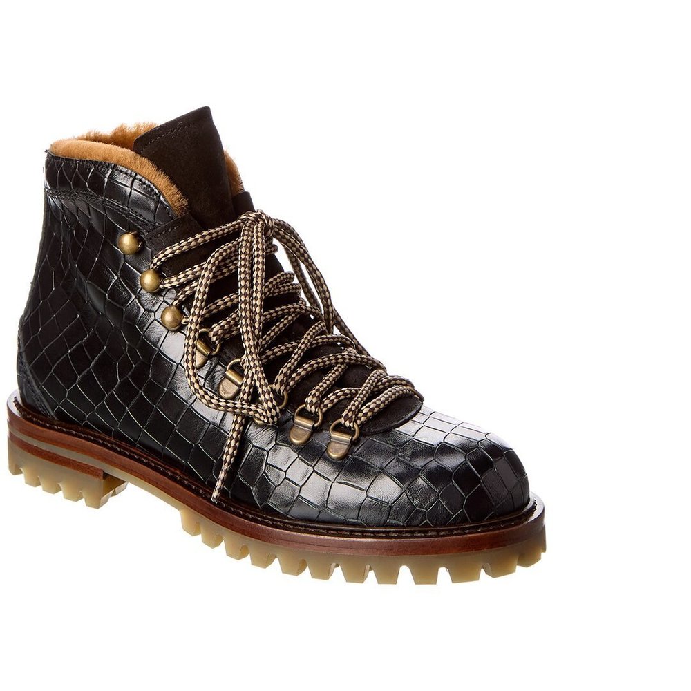 Antonio Maurizi Low Croc-Embossed Leather Hiking Boot